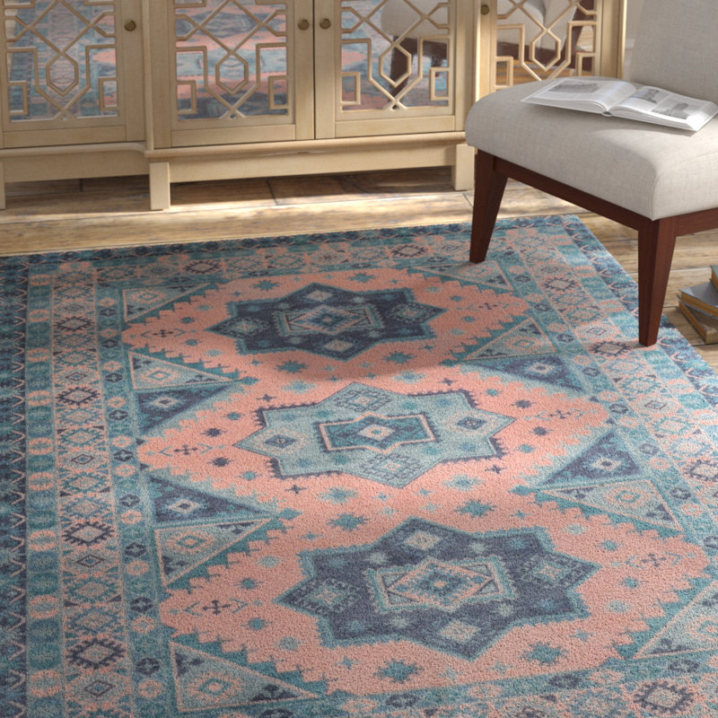 Bungalow Rose Edmondson Southwestern Turquoise/Pink Area Rug Wayfair